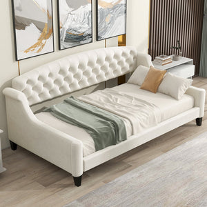 English Elm Modern Luxury Tufted Button Daybed In Beige Velvet - Stylish Twin Sleeper For Chic Spaces & Comfort GX001008AAA-1