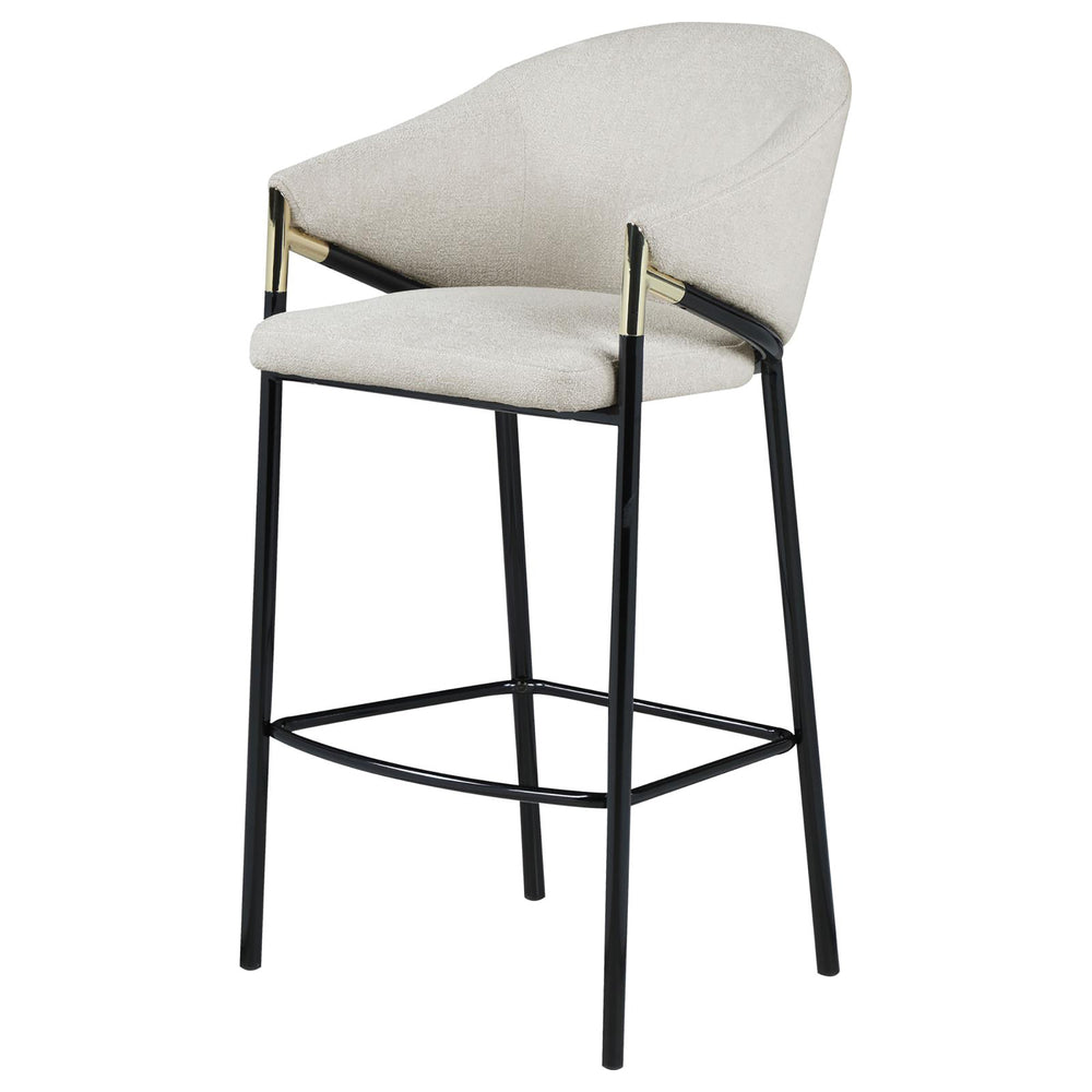 English Elm Beige Linen-Like Bar Stools Set of 2 with Glossy Black Metal Frame, Cushioned Low-Back Comfort Seats B062P145554