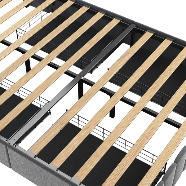 English Elm Full Upholstered Full Bed with RGB LED Headboard, 4 Sliding Storage Drawers, Wings Design LIGHT GREY W1960S00001