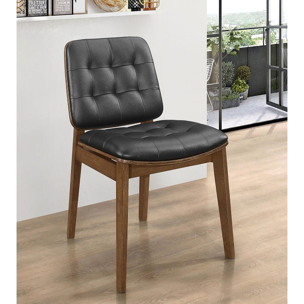 English Elm Black Tufted Back Side Chairs - Set Of 2, Midcentury Style With Natural Walnut Finish & Comfort B062P145448