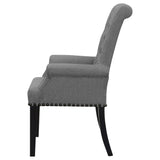 English Elm Grey Tufted Arm Chairs With Nailhead Trim