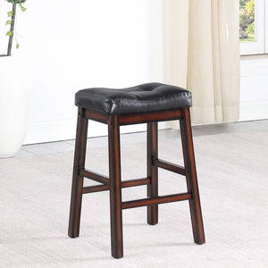 English Elm Black Upholstered Counter Height Stools Set of 2 — Tufted Cushioned Seats, Curved Backs, Cappuccino Finish, Durable PU B062P145590