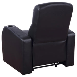 English Elm Black Top-Grain Leather Recliner with Dual Cup Holders, Pocket Coil Comfort & Modern Home Theater Style B062P145437