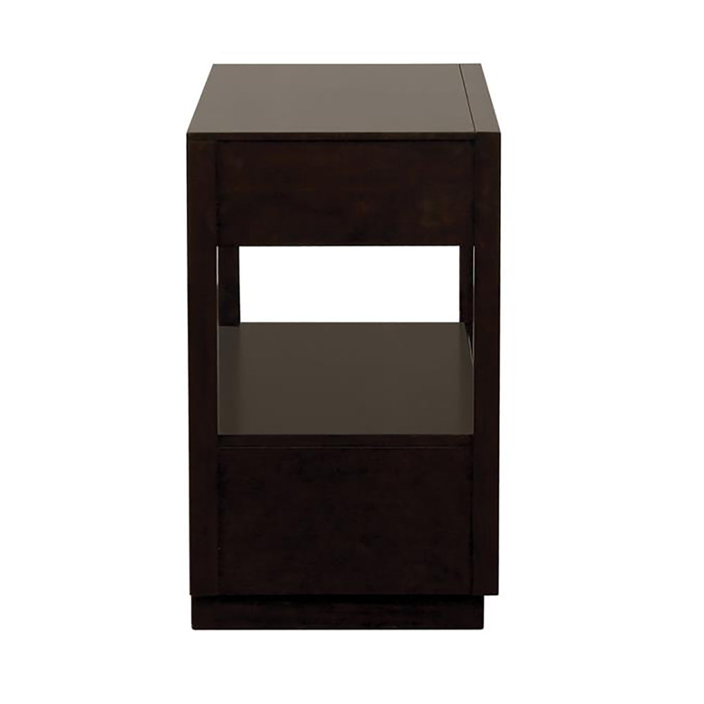 English Elm Smoked Peppercorn Two-Drawer Nightstand with Gold Trim, USB Ports, Felt Lined Drawers, Shelf B062P145477