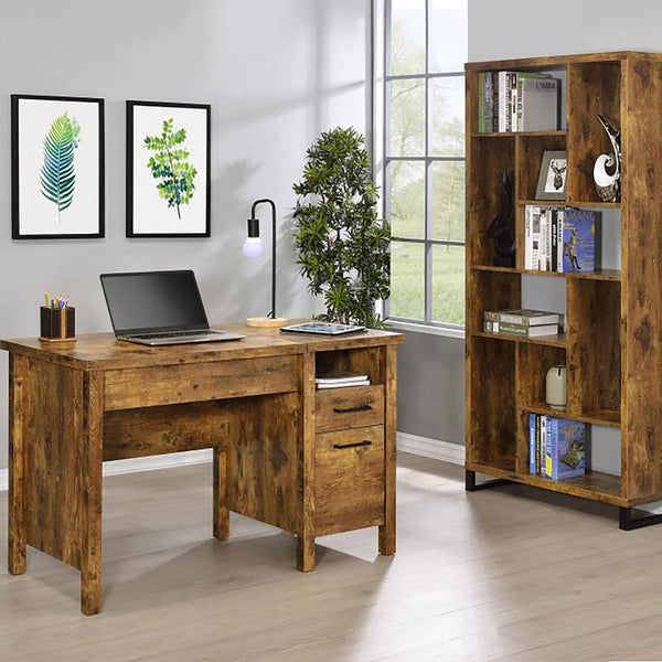 English Elm Antique Eaton Canyon 6-Tier Rectangular Bookcase in Nutmeg Finish — Rustic Metal Frame, 10 Shelves, 70.75" H B062P145466