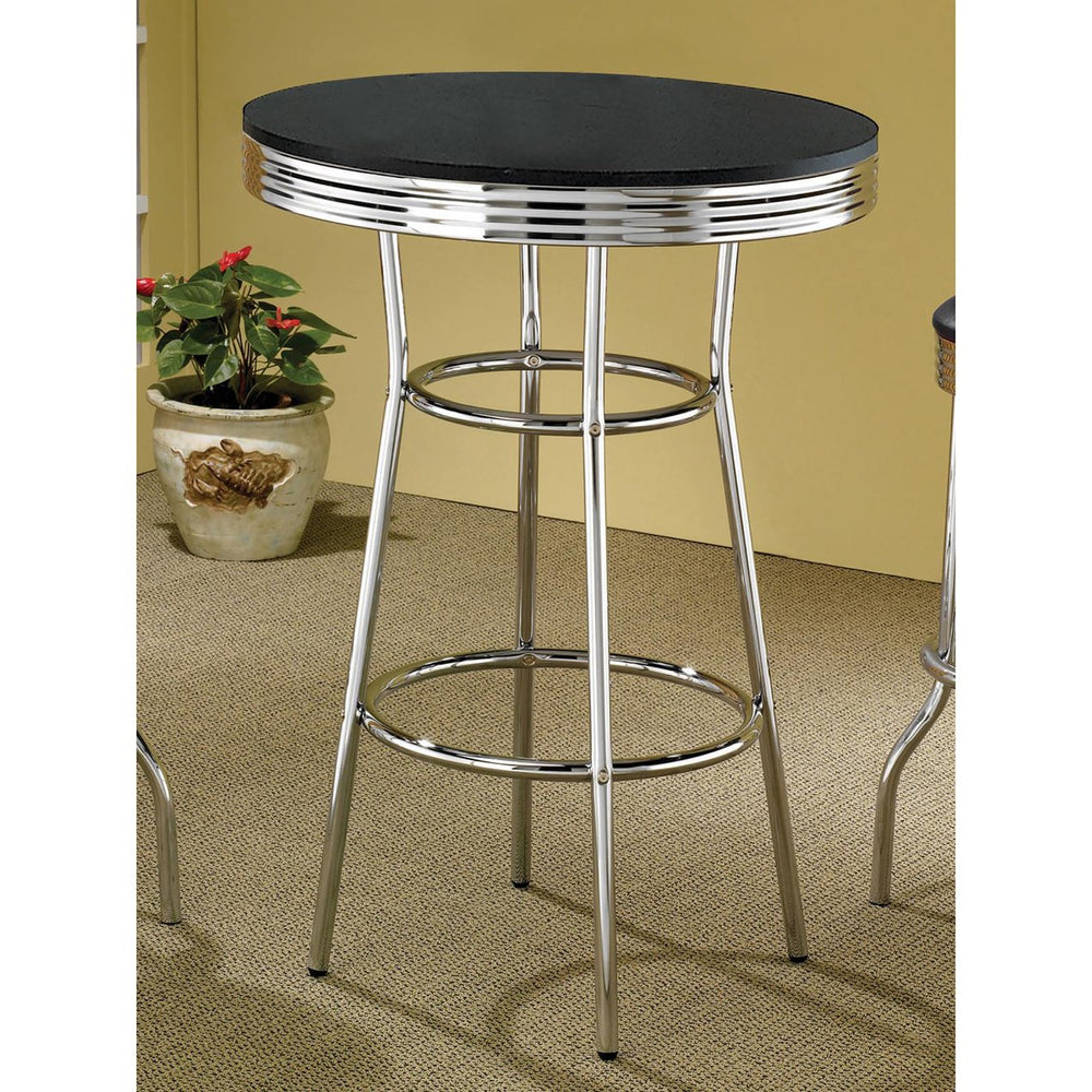 English Elm Black Werner Contemporary Round Bar Table with Glossy White Top, Chrome Base, Retro Bistro Style, 30" B062P145567