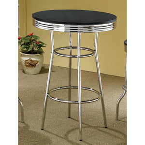 English Elm Black Werner Contemporary Round Bar Table with Glossy White Top, Chrome Base, Retro Bistro Style, 30" B062P145567