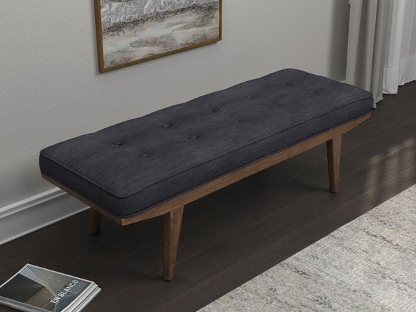 English Elm Grey Mid-Century Tufted Bench with Oak Frame, 50" Retro Tapered Legs and Button-Top Gray Seat B062P145488