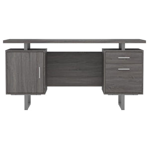 English Elm Weathered Grey Retro-Modern Floating Top Office Desk with File Cabinet, 2 Drawers, Power Outlets (60") B062P145457