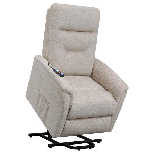 English Elm Beige Power Lift Recliner Chair with Memory Foam, Plush Chenille Upholstery, Storage Pocket & 375lb Capacity B062P145449