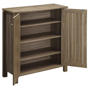 English Elm Dark Taupe Weathered Shoe Cabinet with Slatted Doors, 4 Shelves, Rustic Grey Finish for Entryway Storage and Organization (31.5"W x 13.25"D x 34.25"H) B062P145486