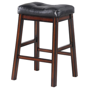 English Elm Black Upholstered Counter Height Stools Set of 2 — Tufted Cushioned Seats, Curved Backs, Cappuccino Finish, Durable PU B062P145590