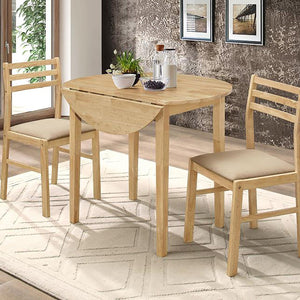 English Elm Natural 3-Piece Drop-Leaf Dining Set in Tan Upholstery — Compact Asian Tropical Wood Bistro Charm B062P145452