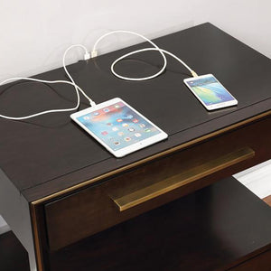 English Elm Smoked Peppercorn Two-Drawer Nightstand with Gold Trim, USB Ports, Felt Lined Drawers, Shelf B062P145477