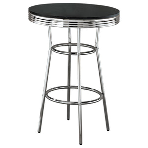 English Elm Black Werner Contemporary Round Bar Table with Glossy White Top, Chrome Base, Retro Bistro Style, 30" B062P145567