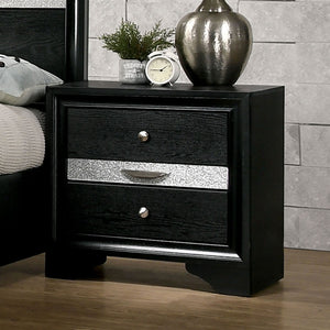 English Elm Contemporary 1 Piece Nightstand Black Finish Silver Accents Hidden Jewelry Drawer Nickel Round Knob Bedside Table Bedroom Furniture