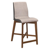 Upholstered Counter Stools Set of 2 in Grey/Natural Walnut - Stylish & Sturdy