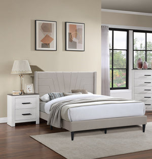 English Elm Light Brown Upholstered Platform Bed Queen with Geometric Tufted Burlap Headboard, Transitional Luxury Accenturniture B011P145821
