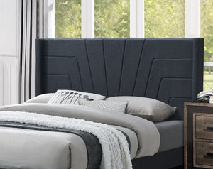 English Elm Charcoal Tufted Queen Upholstered Platform Bed Burlap Fabric Geometric Headboard Luxury Look B011P145822