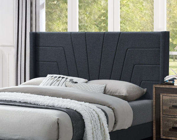 English Elm Charcoal Burlap Upholstered Eastern King Platform Bed Geometric Tufted Headboard B011P418650