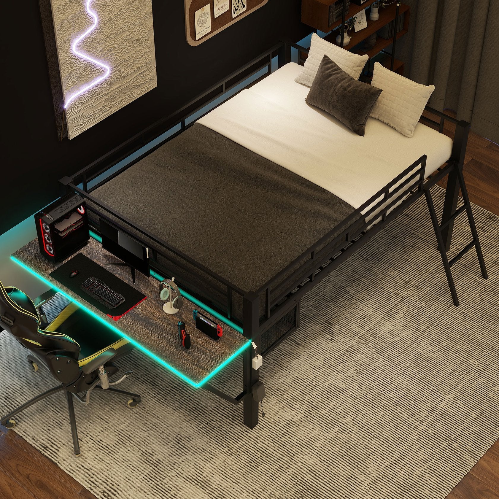 English Elm Gaming Mid Loft Bed