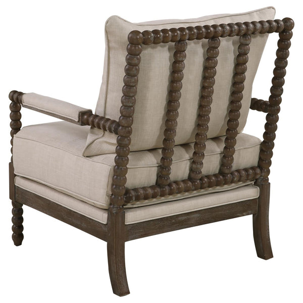 English Elm Beige Vintage-Inspired Removable Back Accent Chair with Faux Linen, Spindle Wood Frame, Oatmeal Tone Elegance B062P145434