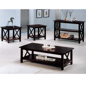 English Elm Dark Merlot 3-Piece Occasional Set with X-Line Accent, Lower Storage Shelves, Modern Rustic Charm B062P145479