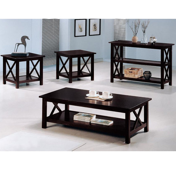 English Elm Dark Merlot 3-Piece Occasional Set with X-Line Accent, Lower Storage Shelves, Modern Rustic Charm B062P145479