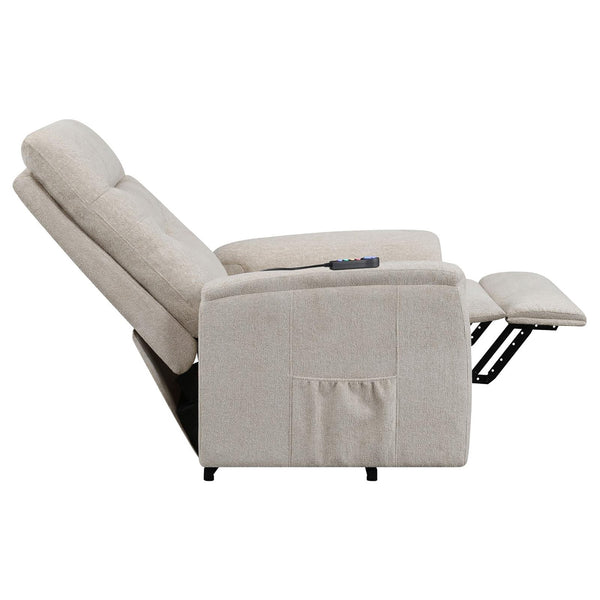 English Elm Beige Power Lift Recliner Chair with Memory Foam, Plush Chenille Upholstery, Storage Pocket & 375lb Capacity B062P145449