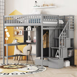 Hearth and Haven Rodriguez Full Size Loft Bed with Bookshelf, Desk and Wardrobe, Grey LT100669AAE