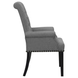 English Elm Grey Tufted Arm Chairs With Nailhead Trim