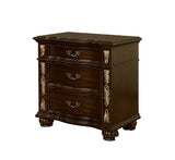 English Elm Formal Traditional 1 Piece Nightstand Only Brown Cherry Solid Wood 3-Drawers Decorative Detail Brass Arch Pull Bedroom Furniture