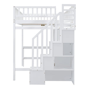 English Elm Full Size Kids Loft Bed with Integrated Desk Bookshelf Wardrobe and Storage Drawers White LT100669AAK