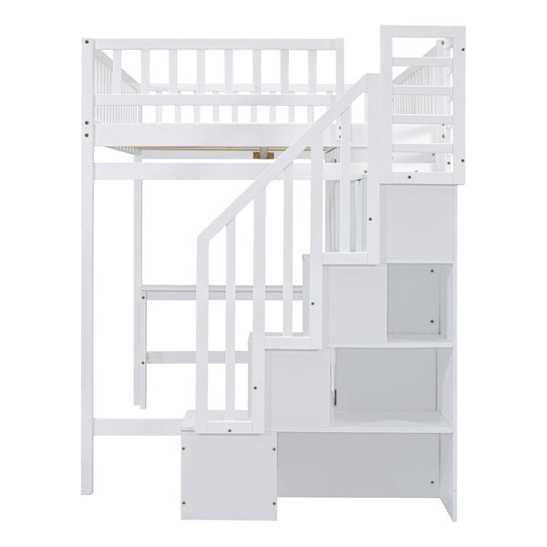 English Elm Full Size Kids Loft Bed with Integrated Desk Bookshelf Wardrobe and Storage Drawers White LT100669AAK
