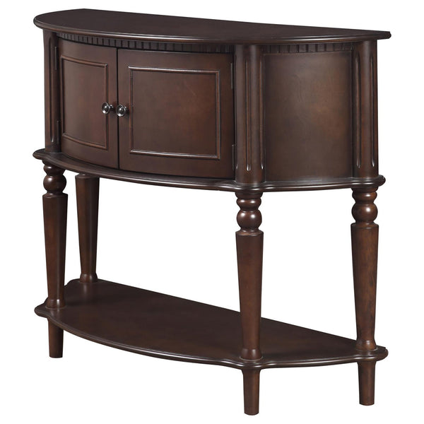 English Elm Brown Half Moon Console Table with Warm Wood Finish, Two Doors & Lower Shelf for Stylish Storage B062P145566