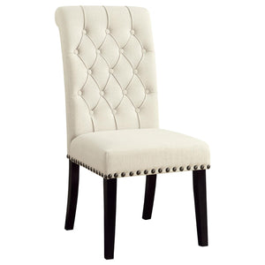 English Elm Beige Tufted Side Chairs Set of 2 — Button-Tufted Linen Dining Chairs with Nailhead Trim & Rustic Espresso Legs B062P145442
