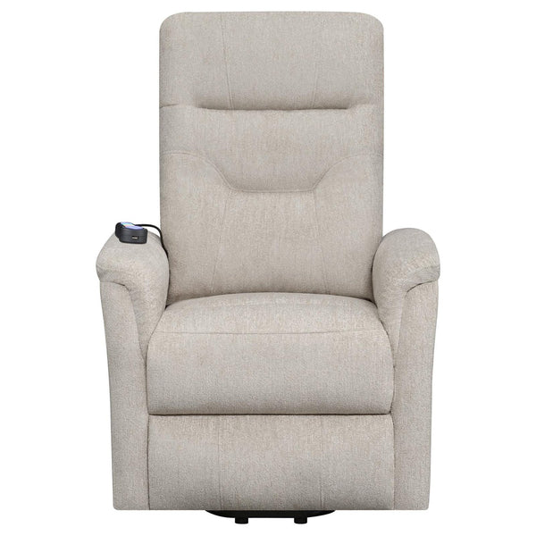 English Elm Beige Power Lift Recliner Chair with Memory Foam, Plush Chenille Upholstery, Storage Pocket & 375lb Capacity B062P145449