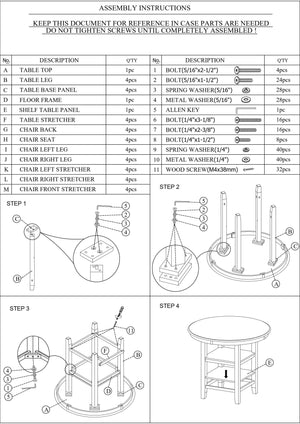 English Elm Counter Counter Height Dining Set with Oak Veneer Round Table, Padded Curve-Back Chairs & Storage White 48 L x 48 W x 17 H B011P145833