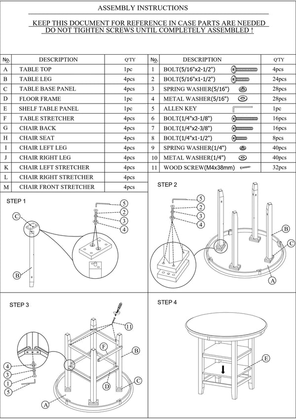 English Elm Counter Counter Height Dining Set with Oak Veneer Round Table, Padded Curve-Back Chairs & Storage White 48 L x 48 W x 17 H B011P145833