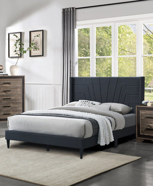 English Elm Charcoal Burlap Upholstered Eastern King Platform Bed Geometric Tufted Headboard B011P418650