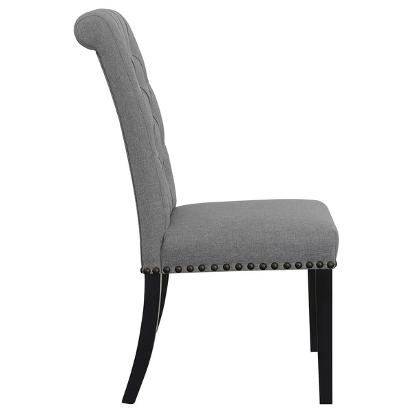 English Elm Grey Rustic Espresso Tufted Side Chairs Set of 2 — Grey Fabric Dining Chairs with Button Tufting, Nailhead Trim and Curved Legs B062P145439