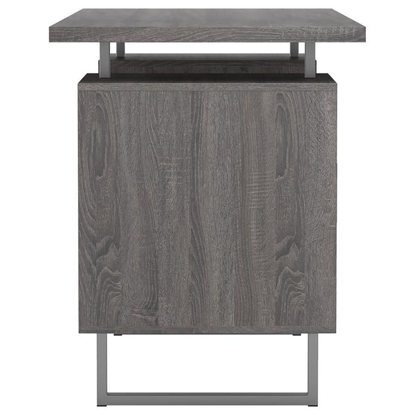English Elm Weathered Grey Retro-Modern Floating Top Office Desk with File Cabinet, 2 Drawers, Power Outlets (60") B062P145457