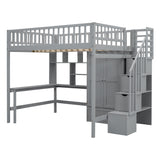 Hearth and Haven Rodriguez Full Size Loft Bed with Bookshelf, Desk and Wardrobe, Grey LT100669AAE