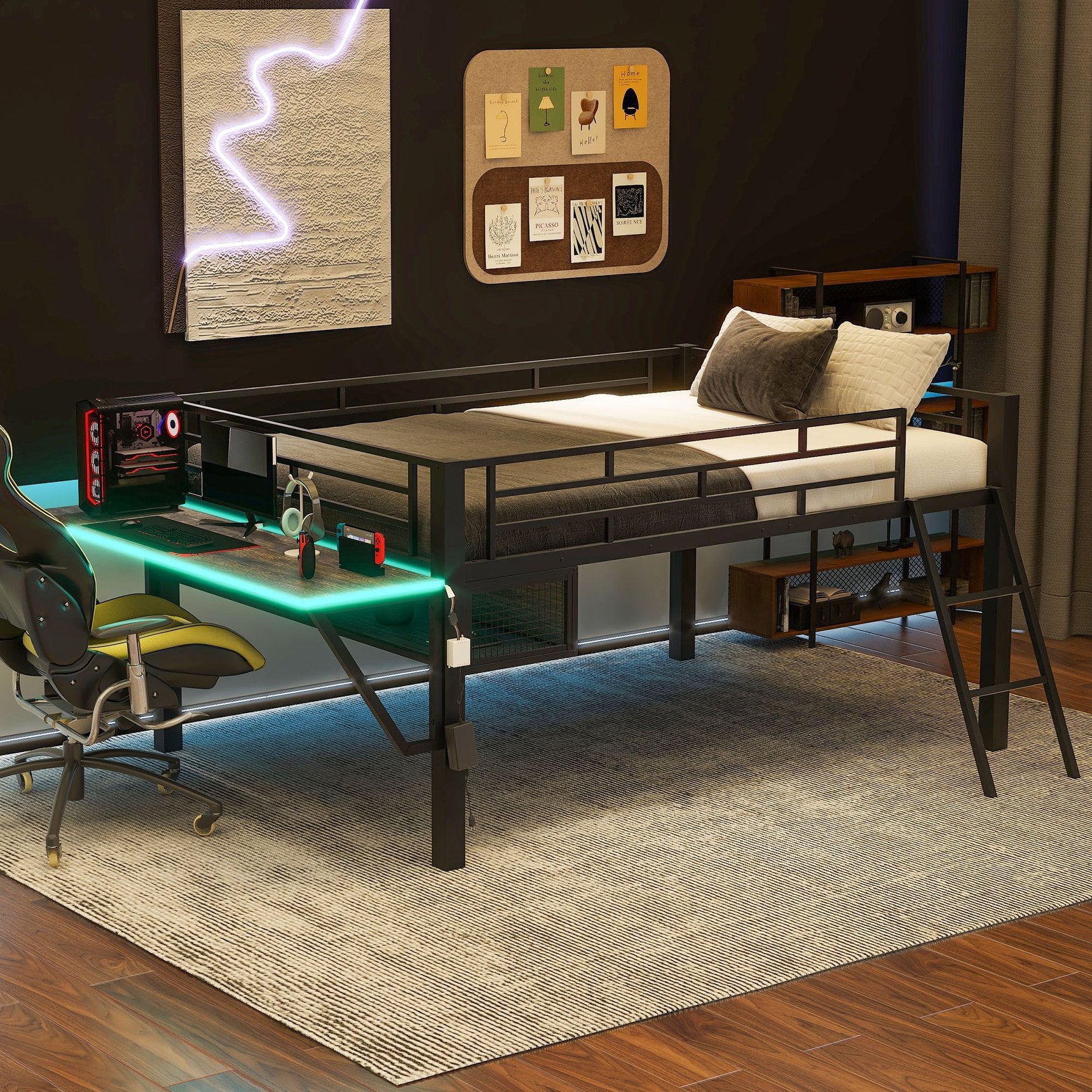 English Elm Gaming Mid Loft Bed - Thumbnail 2