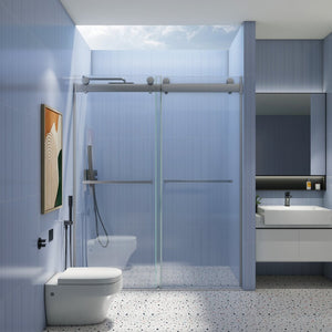 English Elm 56 Inch Frameless Double Sliding Shower Door 10mm Tempered Glass Soft Close Chrome W1573126518