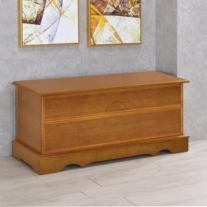 English Elm Honey Lonergan Cedar Chest with Scalloped Base & Floral Motif, Spacious Wool Storage, Warm Finish B062P145563