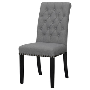 English Elm Grey Rustic Espresso Tufted Side Chairs Set of 2 — Grey Fabric Dining Chairs with Button Tufting, Nailhead Trim and Curved Legs B062P145439