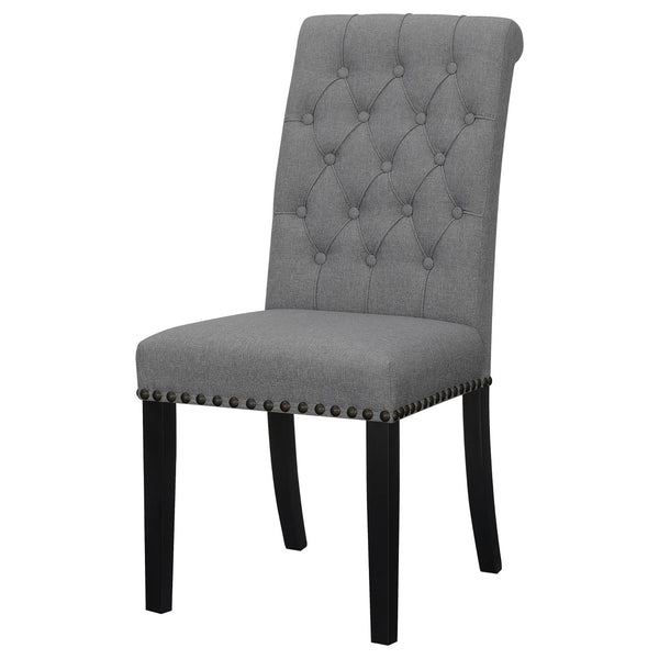 English Elm Grey Rustic Espresso Tufted Side Chairs Set of 2 — Grey Fabric Dining Chairs with Button Tufting, Nailhead Trim and Curved Legs B062P145439