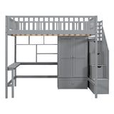 Hearth and Haven Rodriguez Full Size Loft Bed with Bookshelf, Desk and Wardrobe, Grey LT100669AAE