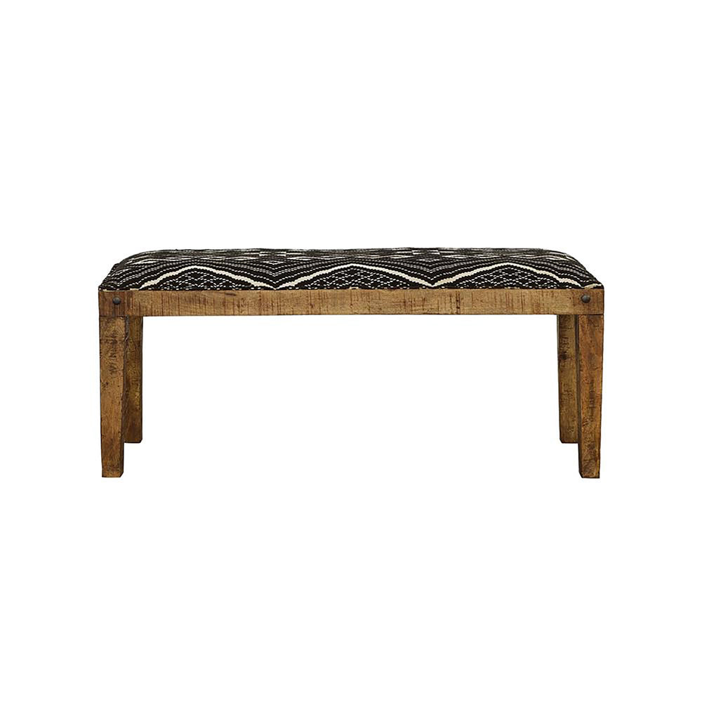 English Elm Black Mariah Upholstered Mango Wood Bench with Boho Black & White Cotton Seat, Rustic Entryway Charm B062P145573